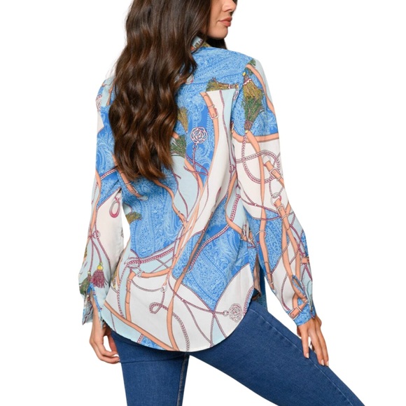 New Grifflin Paris Women’s Multi Print Long Sleeve Button-down Top - Picture 2 of 4